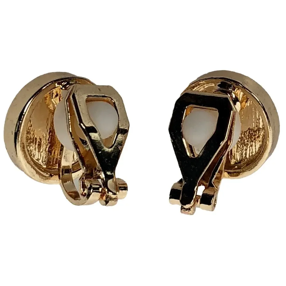 Gold and Pearl Round Pearl Clip-On Stud Earrings
